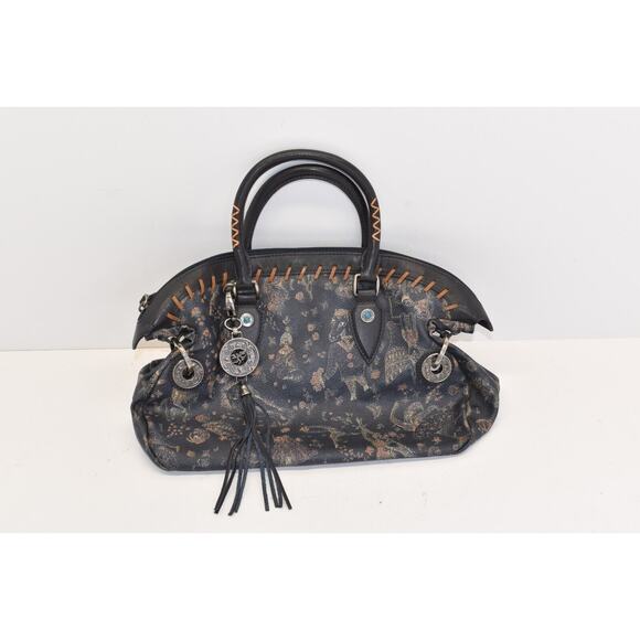 Piero Guidi Handbags - Piero Guidi Magic Circus Deserto Dipinto Handbag Black Leather All Over Print